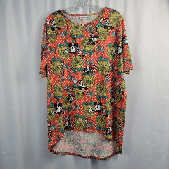 LuLaRoe Irma Short Sleeve Mickey Mouse Shirt Size XS Orange & White - Picture 1 of 14